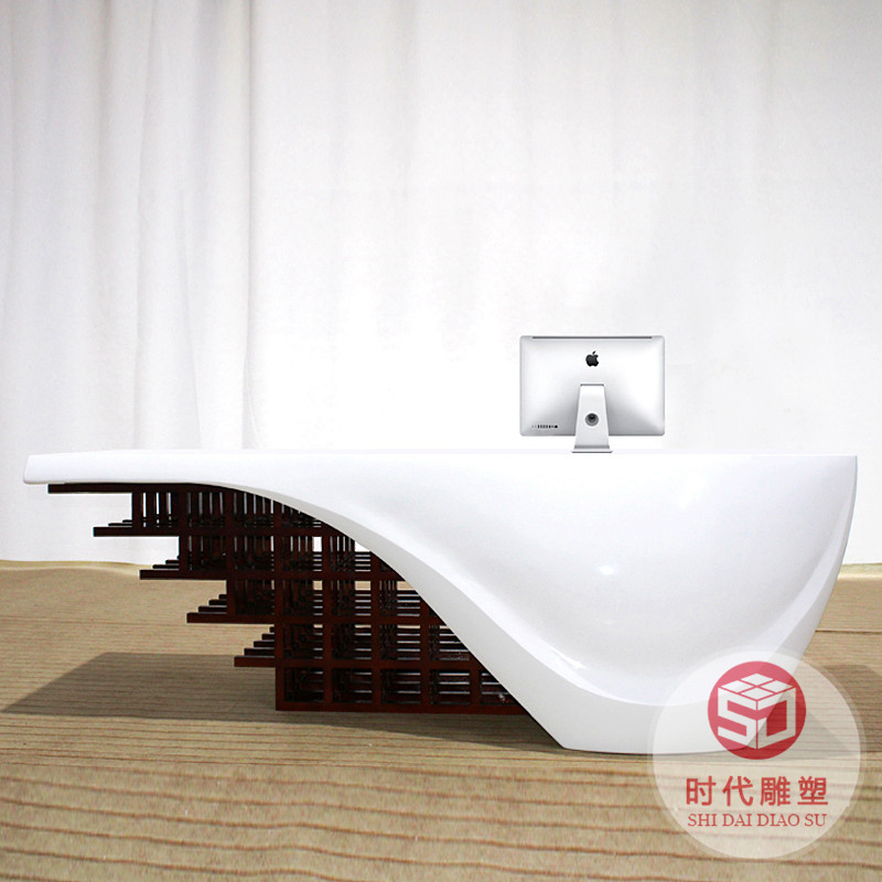 公司烤漆前臺(tái)玻璃鋼接待臺(tái)美容院簡約時(shí)尚異形個(gè)性吧臺(tái)咨詢臺(tái)定制